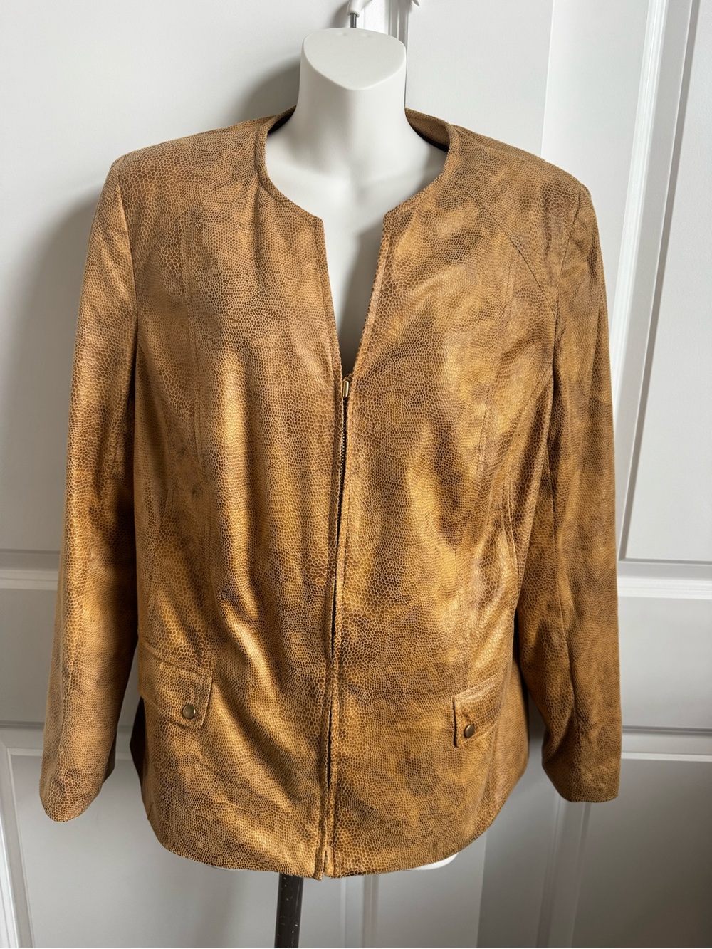 JM Collection Tan Suede Zip-Front Jacket - Picture 7 of 7